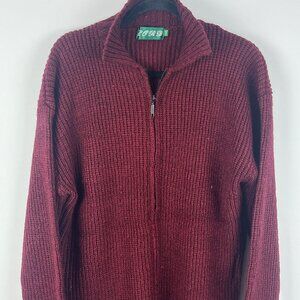 LORD Sweater Size L Burgundy Long Sleeve Full Zip 30% Wool 70% Polyester